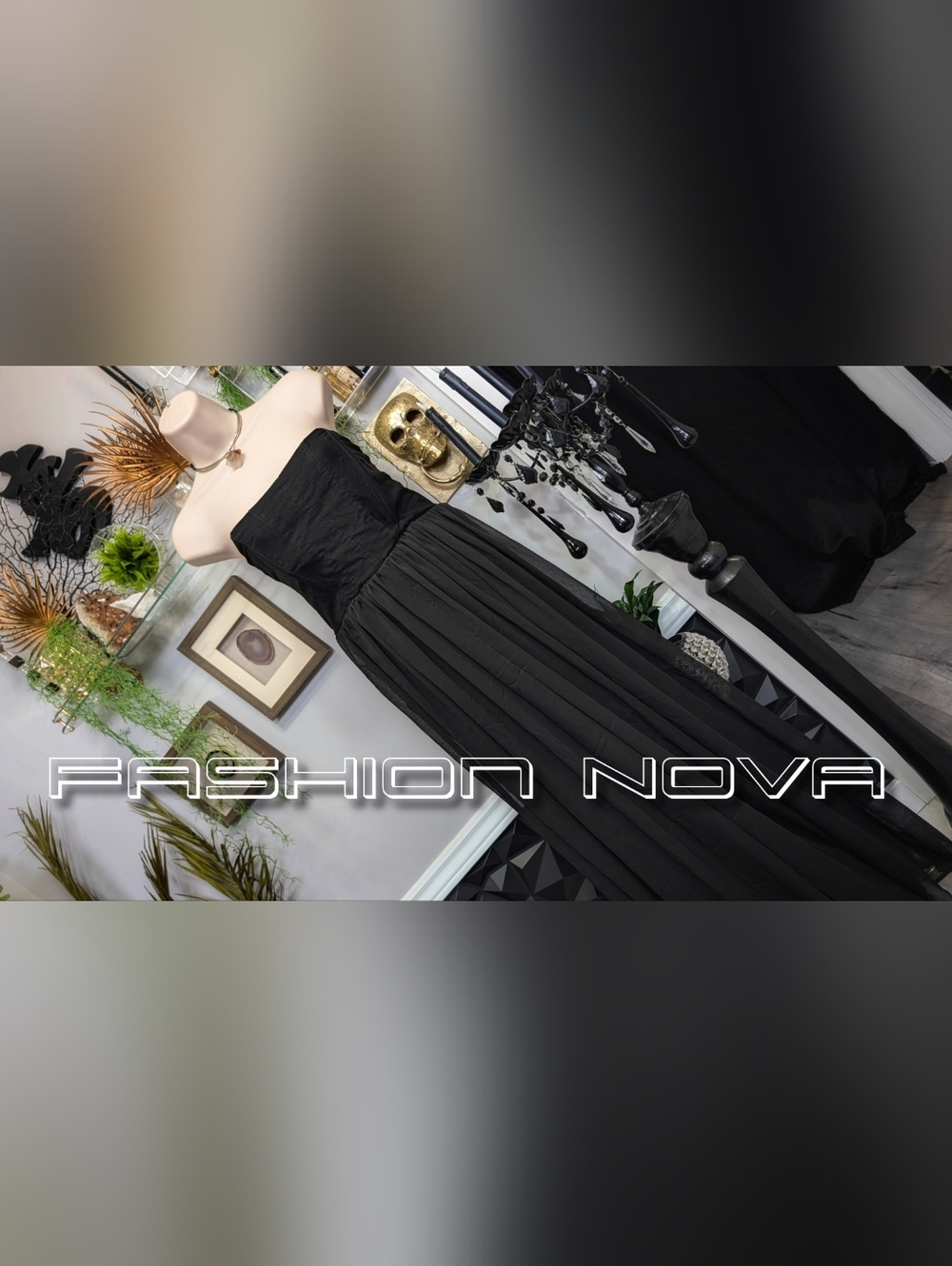 Fashion Nova Black Strapless Bone Corset Flowy Sheer Pant Suit MD-LG